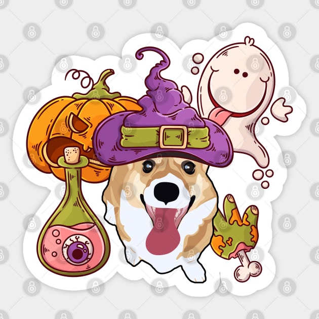 Halloween Corgi Witch - Silly Ghost Sticker by MaplewoodMerch